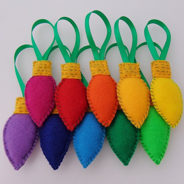 Merry Christmas Lights - Felt Ornament Set - 10