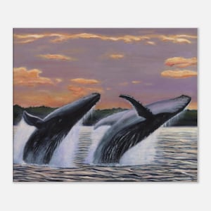 Humpback Whales Breaching - Canvas Art Print - Wall Decor