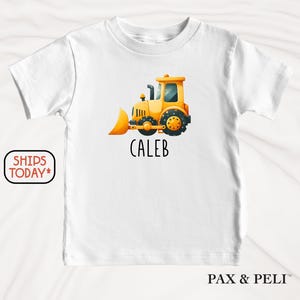 Construction Themed T-Shirt For Boys, Bulldozer With Custom Name Tee, Gift For Boys ( V14976 )