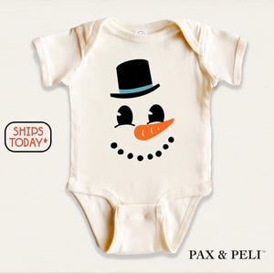 Baby Christmas Outfit, Snowman Face Onesie® With Top Hat And Carrot Nose ( J21987 )