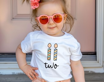 Second Birthday T-Shirt, Two Birthday Candles Toddler Graphic Tee, Cute 2nd Bday Party Shirt ( C36410 )