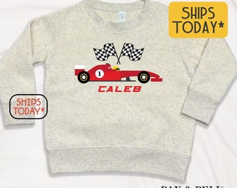 Boys Red Race Car Sweatshirt: Personalized Name Pullover  ( V15060 )