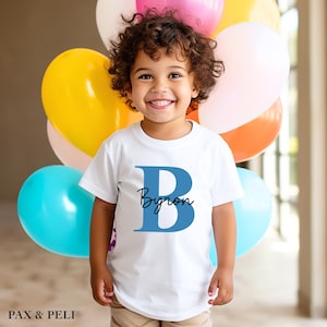 Alphabet Letter With Name Graphic Tee, Custom Name & Initial T-Shirt, Monogrammed Boys Shirt ( P83910 )