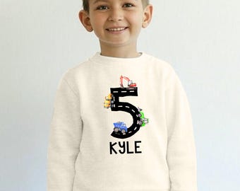 Construction Birthday Sweatshirt: Custom Name & Age, Trucks ( C36438 )