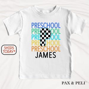 Custom Preschool Shirt for Boys, Cool Retro Checkered Letters, First Day of School Tee ( S11383 )
