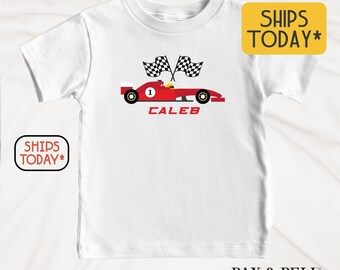 Personalized Red Race Car T-Shirt: Custom Name Car Lover Tee ( V15060 )