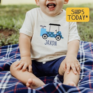 Personalized Golf Shirt for Boys, Blue Golf Cart with Custom Name T-Shirt, Gift for Golfer ( T12356 )