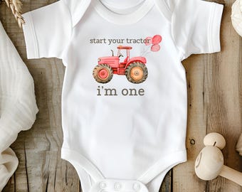Red Tractor First Birthday Onesie® Brand - Farm Theme ( C36454 )