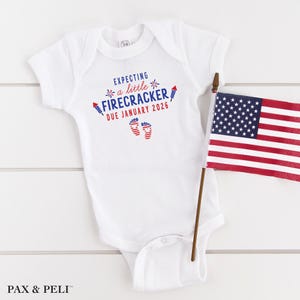 Patriotic Baby Announcement Onesie: Little Firecracker, Personalized Due Date ( G18229 )