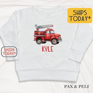 Firefighter Lover Kids Tee, Fire Truck T-Shirt With Custom Name, Future Firefighter Shirt ( V15003 )
