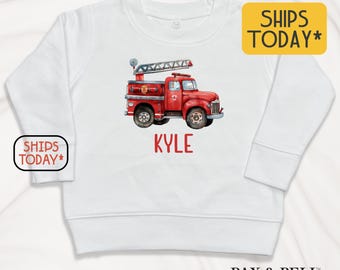 Firefighter Lover Kids Tee, Fire Truck T-Shirt With Custom Name, Future Firefighter Shirt ( V15003 )
