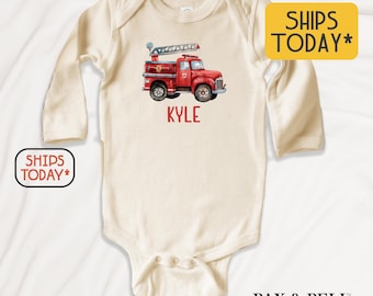 Baby Firetruck Shirt, Personalized Fire Engine Onesies® Brand Outfit, FireFighter Birthday Party Theme ( V15003 )