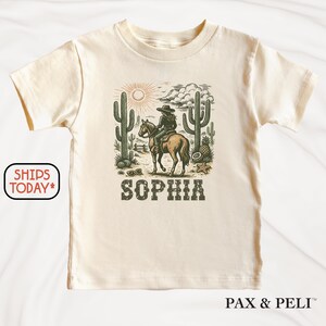 Cowgirl with Name Shirt for Girls, Personalized Pink Cowgirl T-Shirt, Cute Toddler Girl Boho Graphic Tee ( Y16326 )