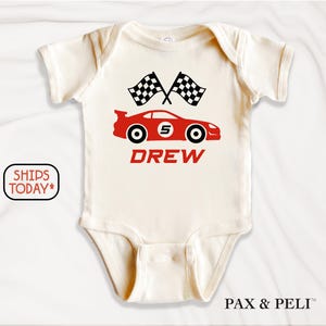 Kids Customizable Race Car Shirt, Race Car with Custom Name & Age Graphic Tee, Personalized Gift For Boys ( V15078 )