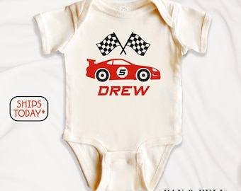 Kids Customizable Race Car Shirt, Race Car with Custom Name & Age Graphic Tee, Personalized Gift For Boys ( V15078 )