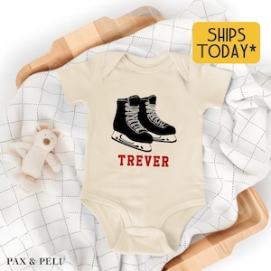 Infant Hockey Outfit, Hockey Skates With Custom Name Onesies® Brand, Gift for Hockey Lover  ( T12476 )