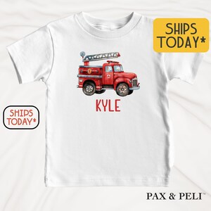 Personalized Fire Truck Kids T-Shirt, Custom Name Fire Engine Shirt For Boys, Gift For Boys ( V15003 )