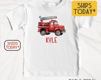 Personalized Fire Truck T-Shirt: Custom Name Fire Engine Shirt ( V15003 )