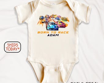 Watercolor Racing Baby Bodysuit: Custom Name Onesies® Brand ( V14973 )
