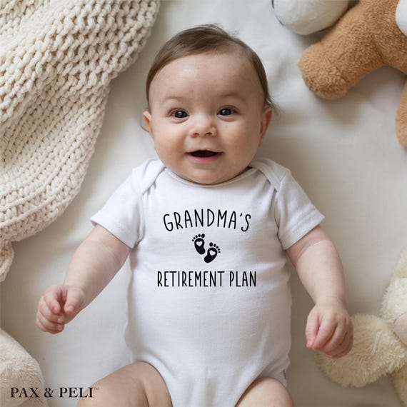 Grandma's Retirement Plan Onesie® Brand: Funny Baby Bodysuit, Pregnancy Reveal ( B27242 )
