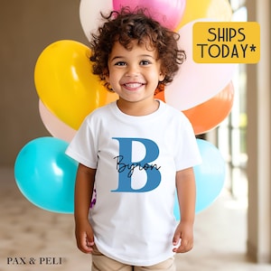 Alphabet Letter With Name Graphic Tee, Custom Name & Initial T-Shirt, Monogrammed Boys Shirt ( P83910 )