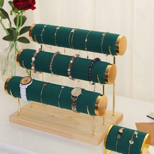 3-Tier Velvet Bracelet Holder Display Stand - Jewelry Organizer