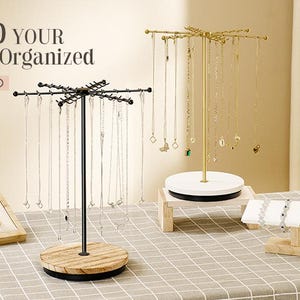 Necklace Holder Jewelry Stand, Rotating Necklace Holder Organizer with 48 Hooks, Bracelet Display Stand, Metal Necklace Tree Stand