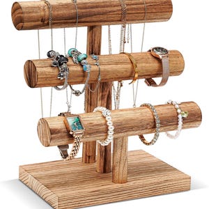 3 Tier Bracelet Holder Display, Bracelet Holder Display Bracelet Organizer, Wooden Bracelet Stand, T-bar Bangle Storage Rack Wood