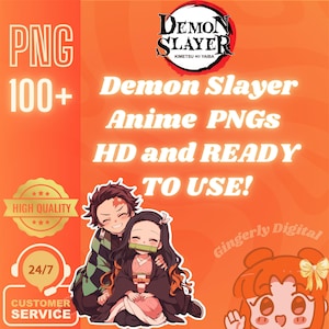 Demon Slayer inspirado PNG BUNDLE 100+ Kimetsu no Yaiba Tanjiro Nezuko Zenitsu Chibi pegatina transparente clipart imprimible lindo anime digital