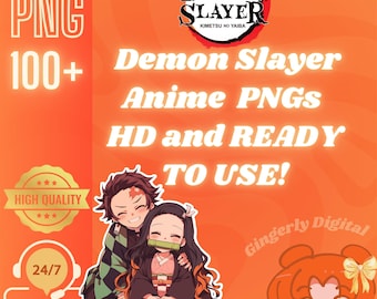 Demon Slayer inspirado PNG BUNDLE 100+ Kimetsu no Yaiba Tanjiro Nezuko Zenitsu Chibi pegatina transparente clipart imprimible lindo anime digital