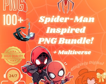 Spider-Man Inspired PNG BUNDLE 100+ Chibi Spider-Verse Stickers Miles Gwen MJ Peter Miguel Multiverse Printable Clipart Digital Download Set