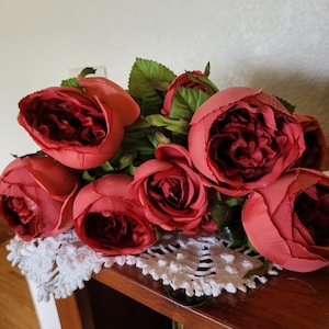 Artificial  Dark Rose Cabbage rose bouquet to use as a bouquet or cut up for flower arrangements and wreaths.