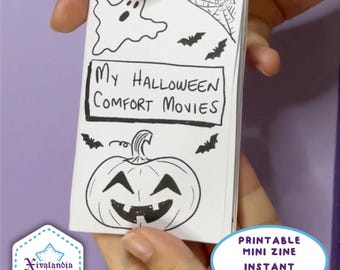 My Halloween Comfort Movies, Printable Mini Zine PDF, JPEG, US Letter size, English
