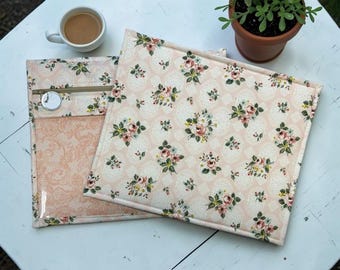 Cross Stitch Project Bag with Vinyl Window – WIP Organizer, Embroidery Storage, Knitting & Sewing Project Bag Roses - Floral - Vintage