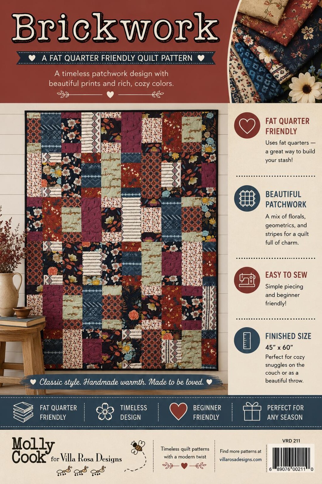 Brickwork Quilt Pattern – Scrappy Patchwork Lap Quilt by Villa Rosa ...