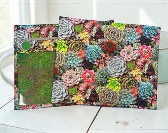 Cross Stitch Project Bag with Vinyl Window – WIP Organizer, Embroidery Storage, Knitting & Sewing Project Bag, Plants Succulents Green