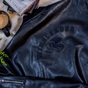FOURTH WING Riders Quadrant Embroidered Leather Bomber Flight Jacket | Throne Of Glass Wingleader Jacket