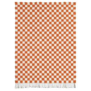 Moroccan Rug, Beni Mrirt Rug, Orange Beni Mrirt Rug, Orange & White Checkered Wool Rug, Berber Carpet, Orange Boujaad Rug, Beni Mrirt Rug