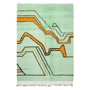 Green Moroccan Rug, Green Beni Mrirt Rug, Orange  Boujaad Rug, Handwoven Moroccan Rug, Beni Mrirt Rug, Orange 8x10 Area Rug, Berber Carpet