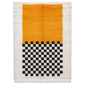 Orange Moroccan Rug, Handwoven Area Rug, Beni Mrirt Rug, Beni Mrirt Rug, Checkered Plush Rug,Moroccan Rug,Orange Beni Mrirt Rug,Berber Rug