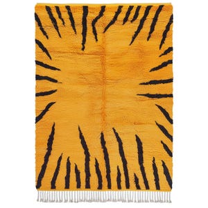 Moroccan Rug Orange and Black, Handwoven Area Rug, Black and Orange Beni Mrirt Rug, Beni Mrirt Rug, Plush Rug, Berber Beni Rug, Area Rug