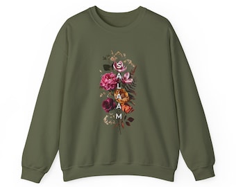 Salaam Floral Sweatshirt, Elegant Botanical Design, Muslim Gift