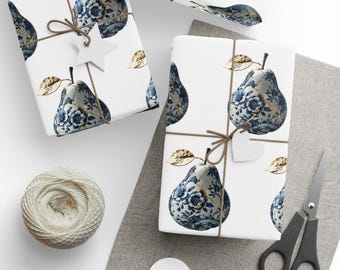 Chinoiserie Kintsugi Pear Wrapping Paper: Elegant Gift Wrap