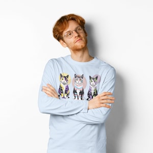 Camiseta unisex de manga larga con estampado de gato trans y no binario (tallas incluidas)