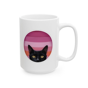 Lesbian Cat Ceramic Coffee Mug: Pride LGBTQ+ Gift (11oz, 15oz)