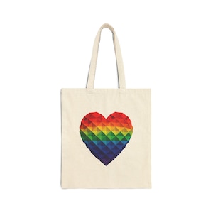 Rainbow Heart Cotton Canvas Tote Bag, Eco-Friendly Reusable Shopping Bag, Gift for Pride, Beach Bag, Casual Tote, LGBTQA+