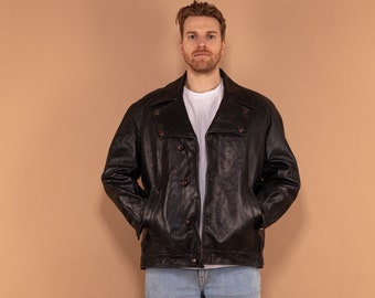 80s Biker Leather Sheepskin Jacket, Size XXL, Men Vintage Wool Insulated Moto Jacket, Route 66 Motorcycle Jacket, Rocker Style Outerwear