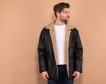 Manteau imitation peau de mouton annees 70 manteau retro homme M manteau Western Rancher manteau imitation peau de mouton retourne manteau en daim vegetalien manteau sherpa beige annees 70 manteau veg...