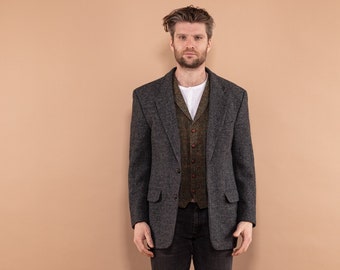 Blazer vintage da uomo anni '90, blazer classico da uomo preppy taglia L, giacca in lana retrò, giacca blazer in lana, blazer primaverile, BetaMenswear