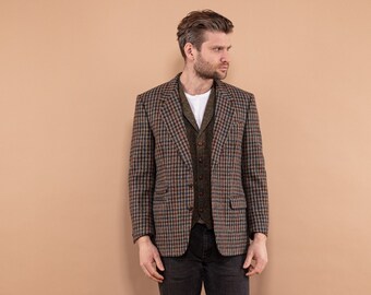 80er Jahre Karierter Tweed Blazer, Größe S/M Männer Klassischer Blazer, Karierter Wollblazer, Frühlingsblazer, BetaMenswear, Retro Jacke